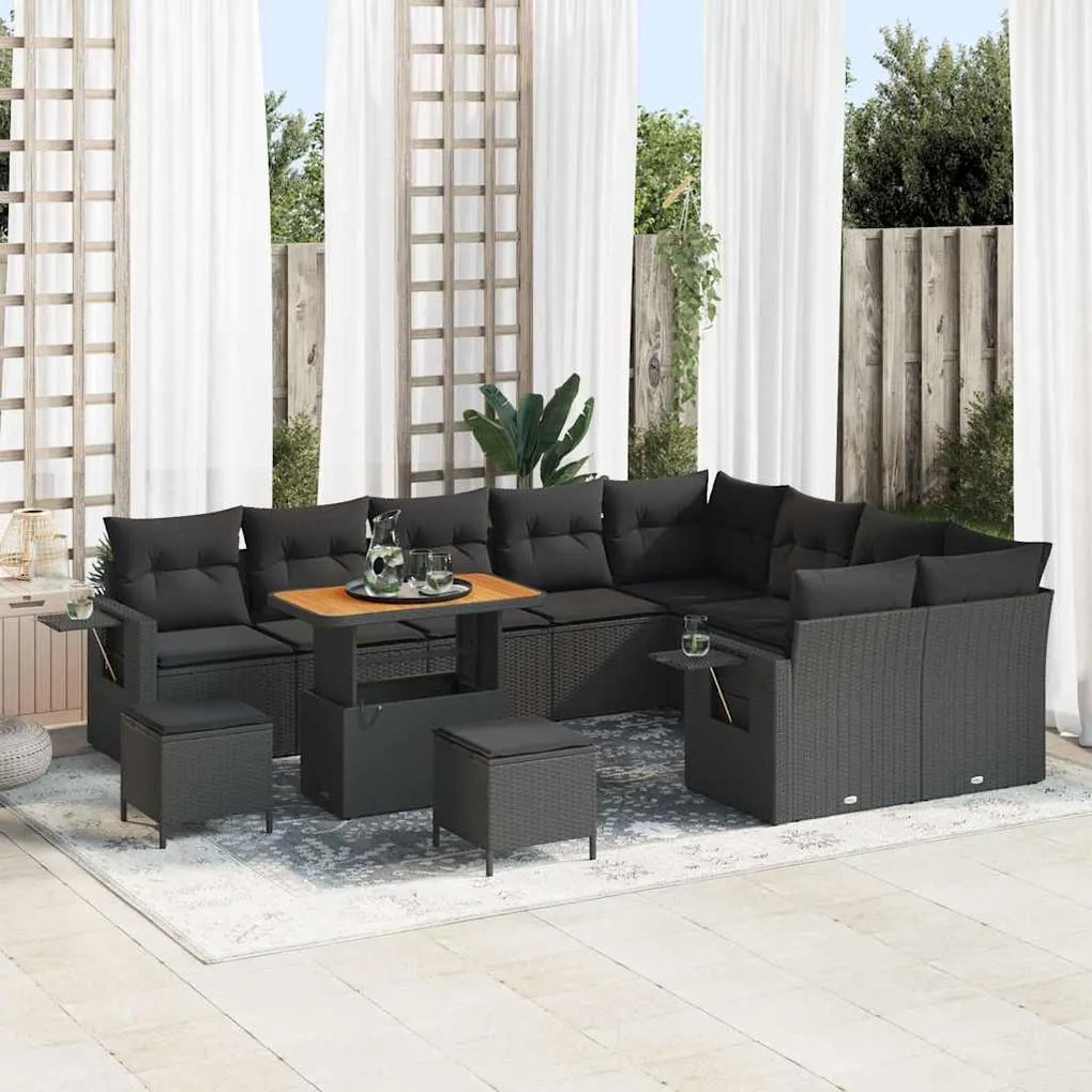 vidaXL Σετ Καναπέ Κήπου με μαξιλάρι 12 pcs Μαύρο 90 x 55 x 71 cm
