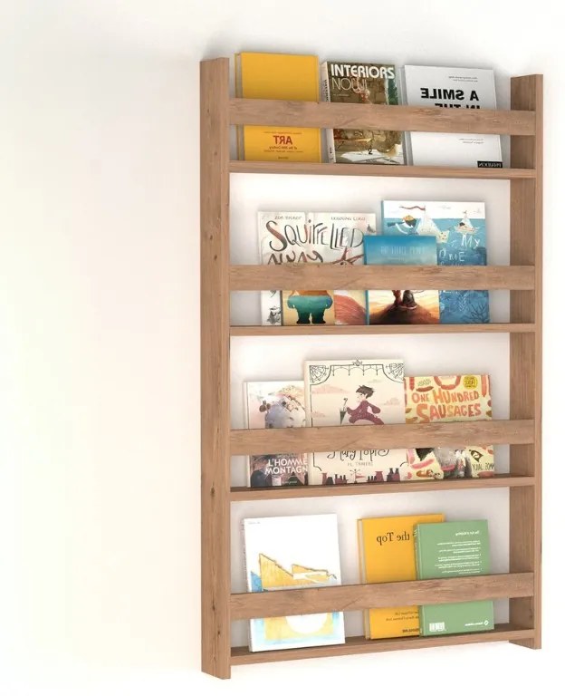 Επιτοίχια βιβλιοθήκη - ραφιέρα Montessori Megapap από μελαμίνη χρώμα pine oak 74x10x120εκ.-GP041-0011,2