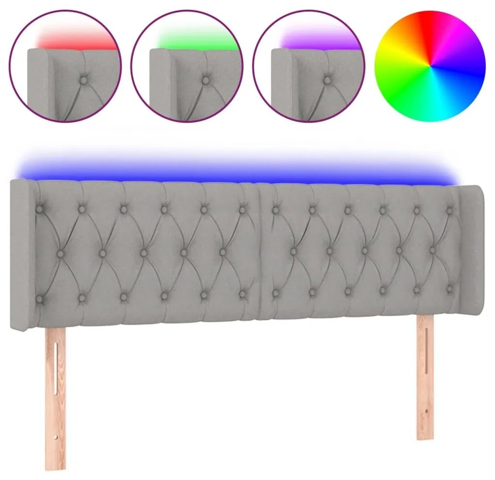 Κεφαλάρι Κρεβατιού LED Ανοιχτό Γκρι 163x16x78/88 εκ. Υφασμάτινο - Γκρι