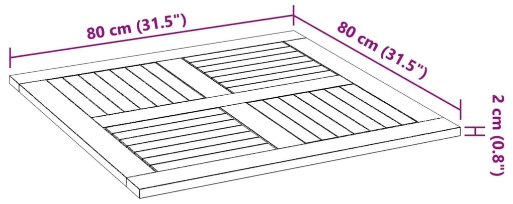 Επιφάνεια Τραπεζιού Τετράγωνη 80x80x2,2 εκ. Μασίφ Ξύλο Ακακίας - Καφέ