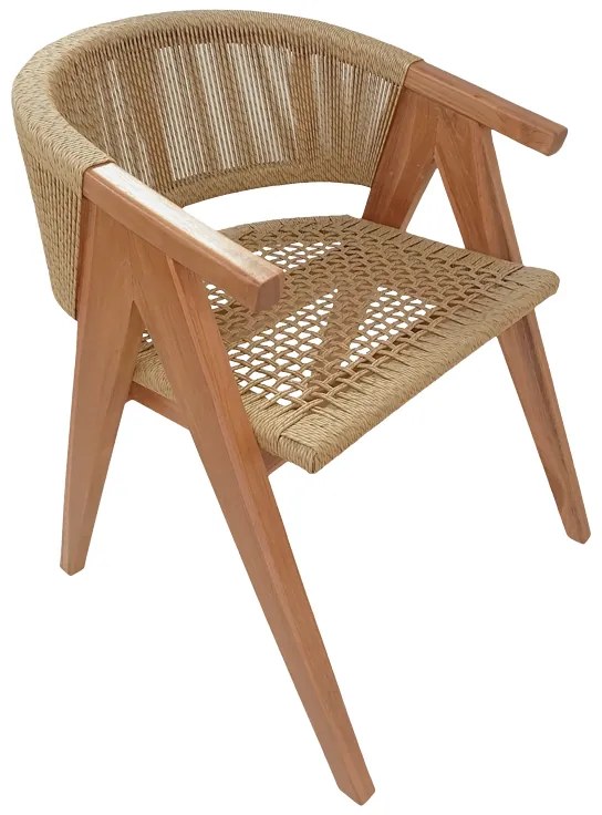 Πολυθρόνα Wolly  teak ξύλο και pe σχοινί σε φυσική απόχρωση 60x60x76εκ