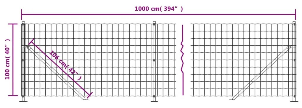 vidaXL Συρματόπλεγμα Περίφραξης Ανθρακί 1 x 10 μ. με Βάσεις Φλάντζα