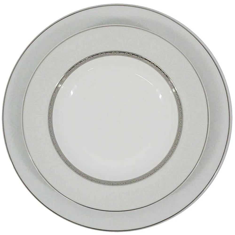 Σερβίτσιο Πιάτα Φαγητού Ανάγλυφο (Σετ 20Τμχ) R11339-20 White-Silver Ankor 20 τμχ Πορσελάνη