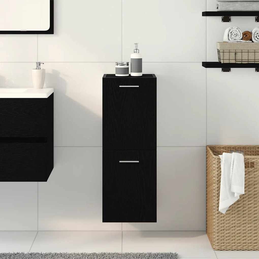 vidaXL Ντουλάπι Τοίχου Μπάνιου Μαύρη Δρυς 30x30x80 εκ, Κατασκευασμένο από Ξύλο