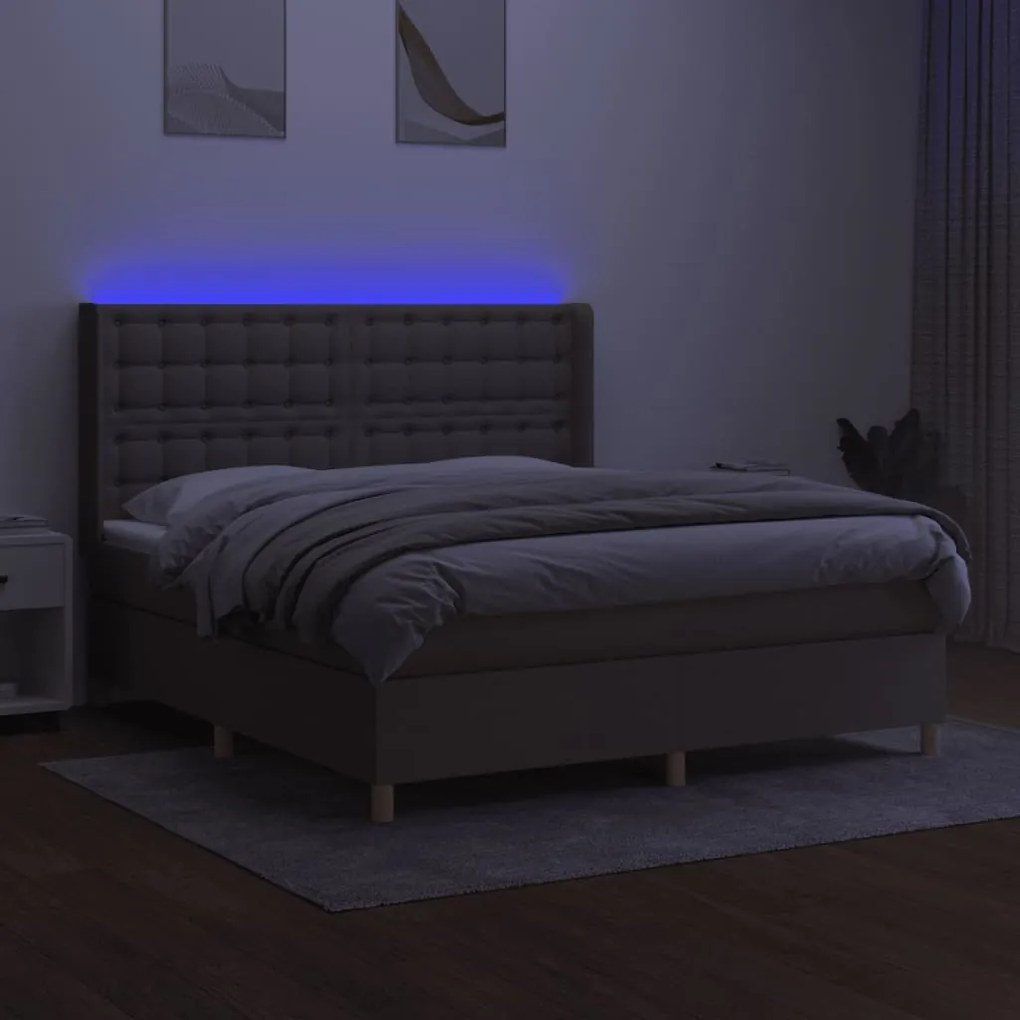 Κρεβάτι Boxspring με Στρώμα &amp; LED Taupe 180x200 εκ. Υφασμάτινο - Μπεζ-Γκρι