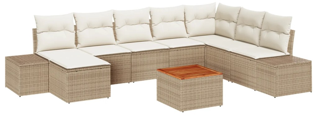 vidaXL Σετ Καναπέ Κήπου 9 pcs Μπεζ και Λευκό Ρατάν και Πολυεστέρας