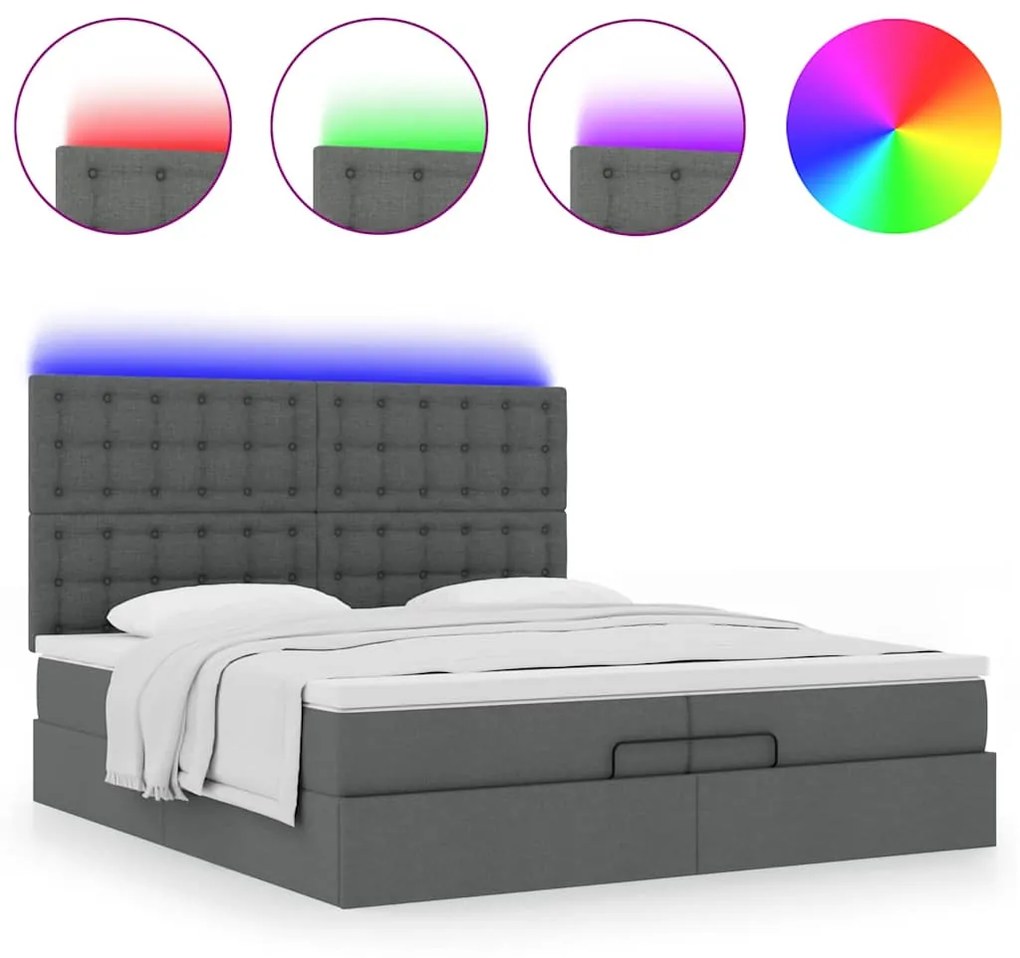 Οθωμανικό κρεβάτι με στρώματα&amp;LEDs Σκούρο γκρι 200x200cm ύφασμα 3314198