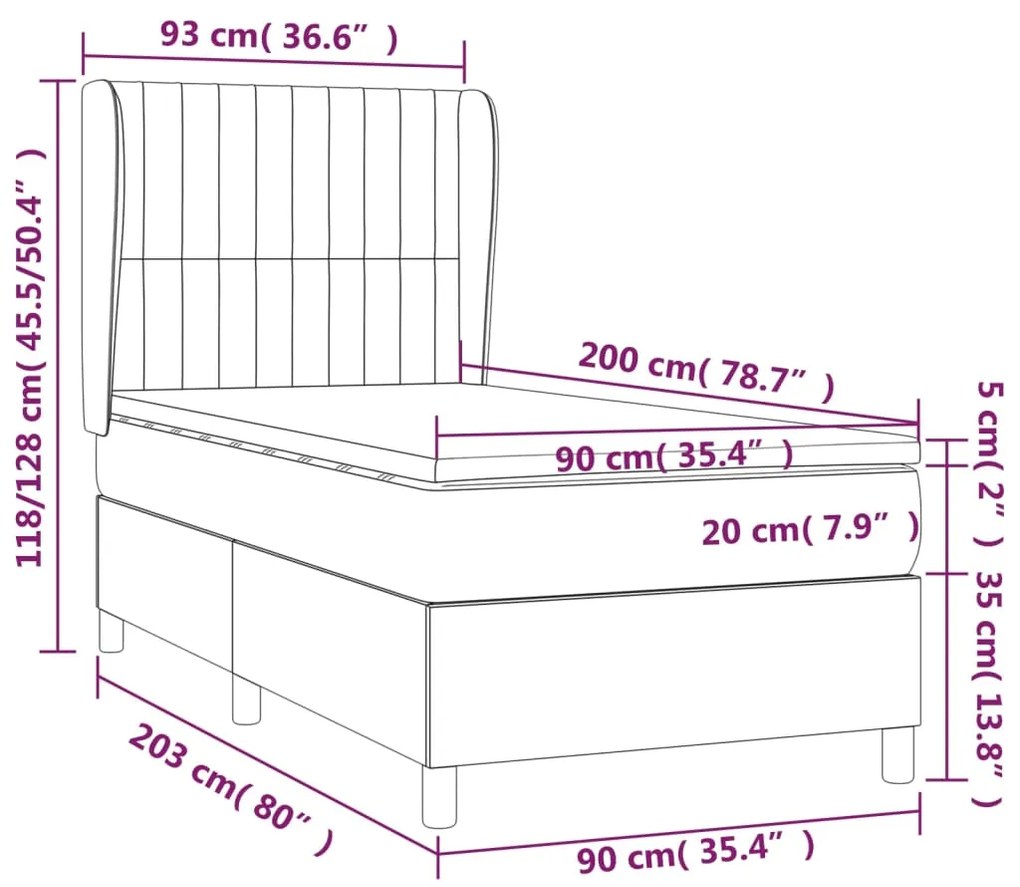 vidaXL Κρεβάτι Boxspring με Στρώμα Μαύρο 90x200 εκ. Υφασμάτινο