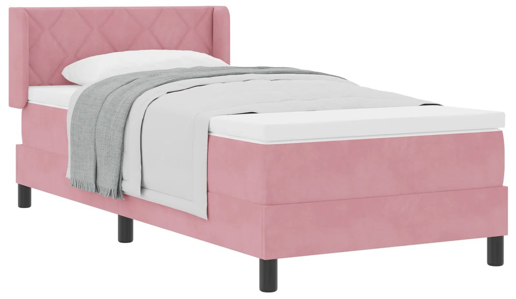 vidaXL Κρεβάτι Box Spring με Στρώμα Ροζ 90x200 εκ Βελούδο
