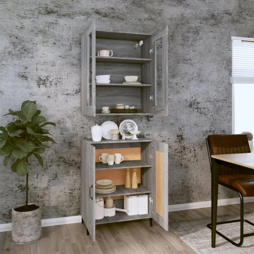 vidaXL Ντουλάπι Γκρι Sonoma 69,5 x 34 x 180 εκ. Επεξεργασμένο Ξύλο