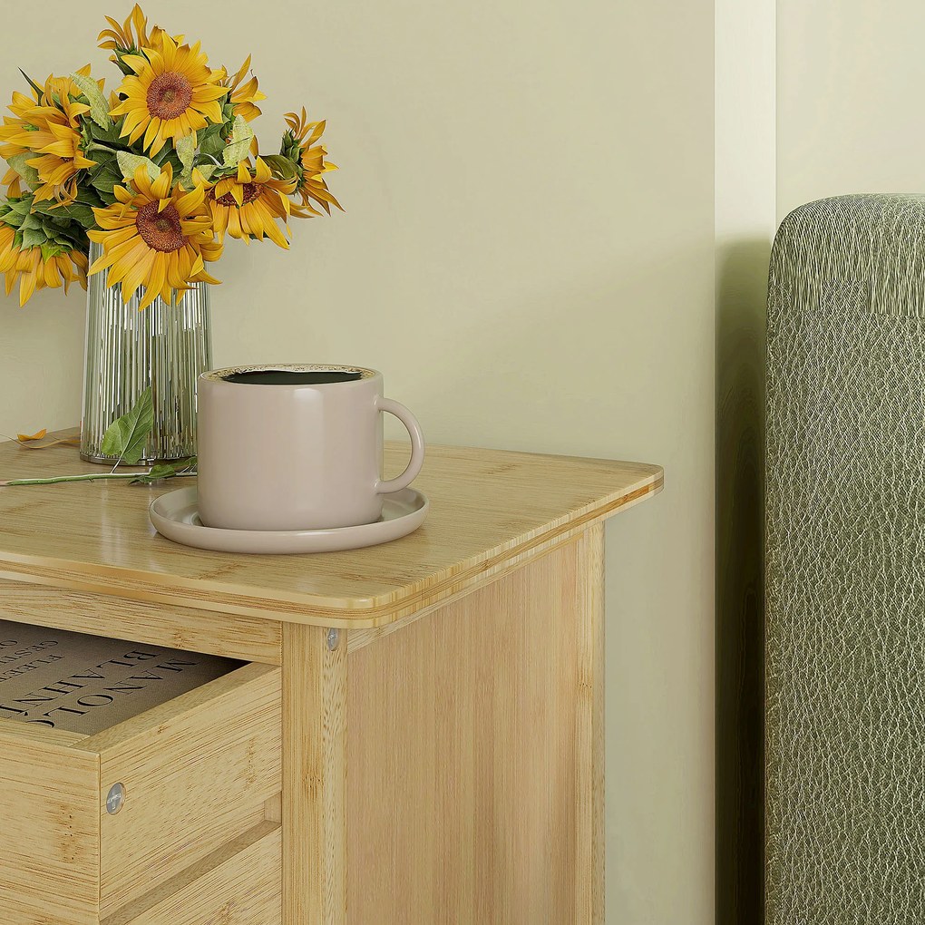 HOMCOM Κομοδίνο, Σετ 2 τεμαχίων, Σκανδιναβικό Σχέδιο, Μπαμπού, 2 Συρτάρια & Ράφι, 40x34x60cm