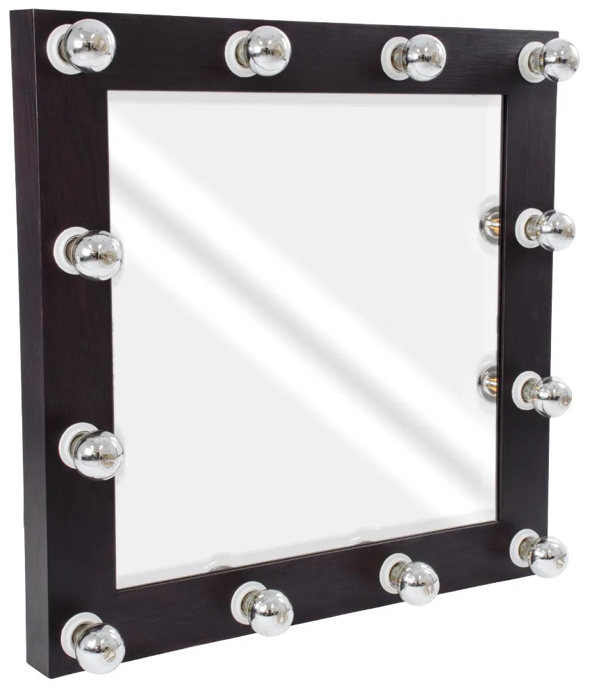 MIRROR-80x80-2 GloboStar®  MAKEUP MIRROR-80x80-2 Μοντέρνος Καθρέπτης Μακιγιάζ με Πλαίσιο Φυσικού Ξύλου με Διακόπτη On/Off 12 x E27 AC220-240V - Μ80 x Π7 x Υ80cm - Καφέ Wenge
