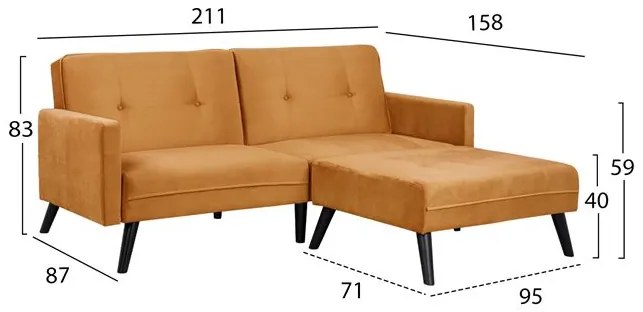 ΚΑΝΑΠΕΣ ΓΩΝΙΑ ΚΡΕΒΑΤΙ LIVIA HM3151.09 ΧΡΥΣΟ ΒΕΛΟΥΔΟ ΜΕ ΥΠΟΠΟΔΙΟ 211X158X83Y εκ.