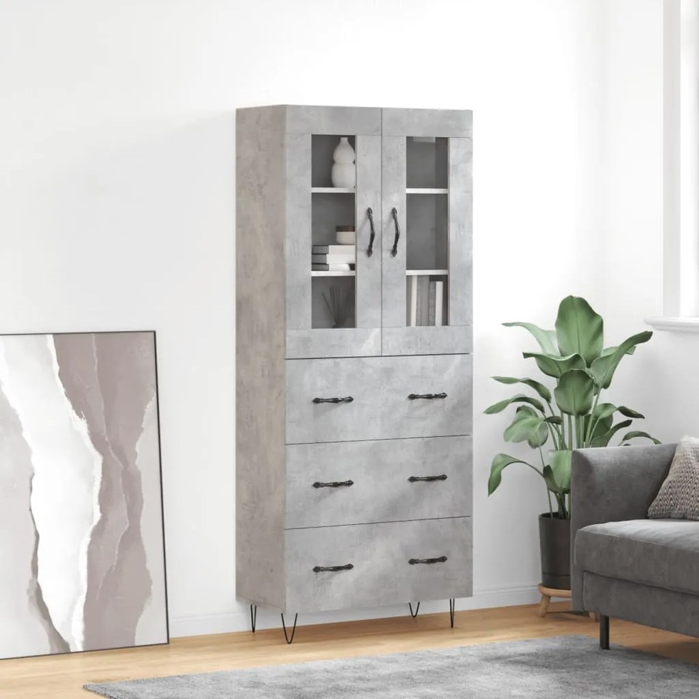 vidaXL Ντουλάπι Γκρι Σκυροδέματος 69,5x34x180 εκ. Επεξεργασμένο Ξύλο