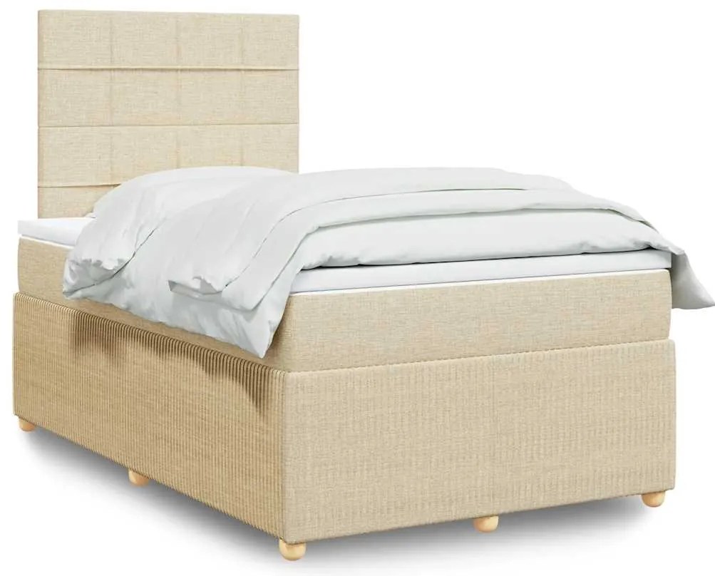 vidaXL Κρεβάτι Boxspring με Στρώμα Κρεμ 120x200 εκ. Υφασμάτινο