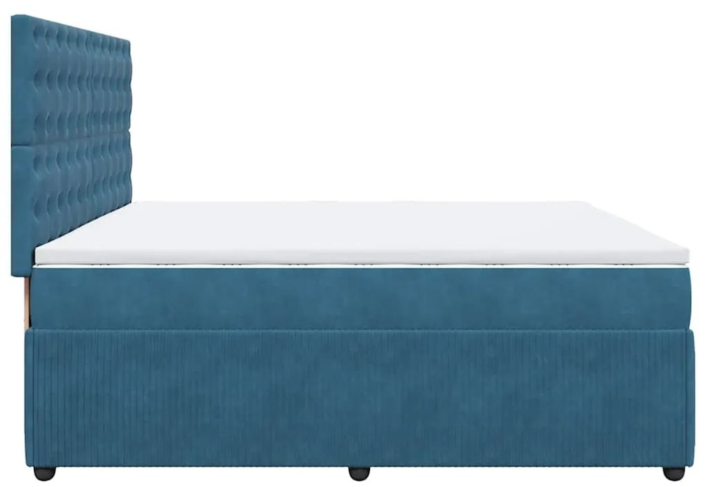 vidaXL Κρεβάτι Boxspring με Στρώμα Σκούρο Μπλε 200x200 εκ. Βελούδινο