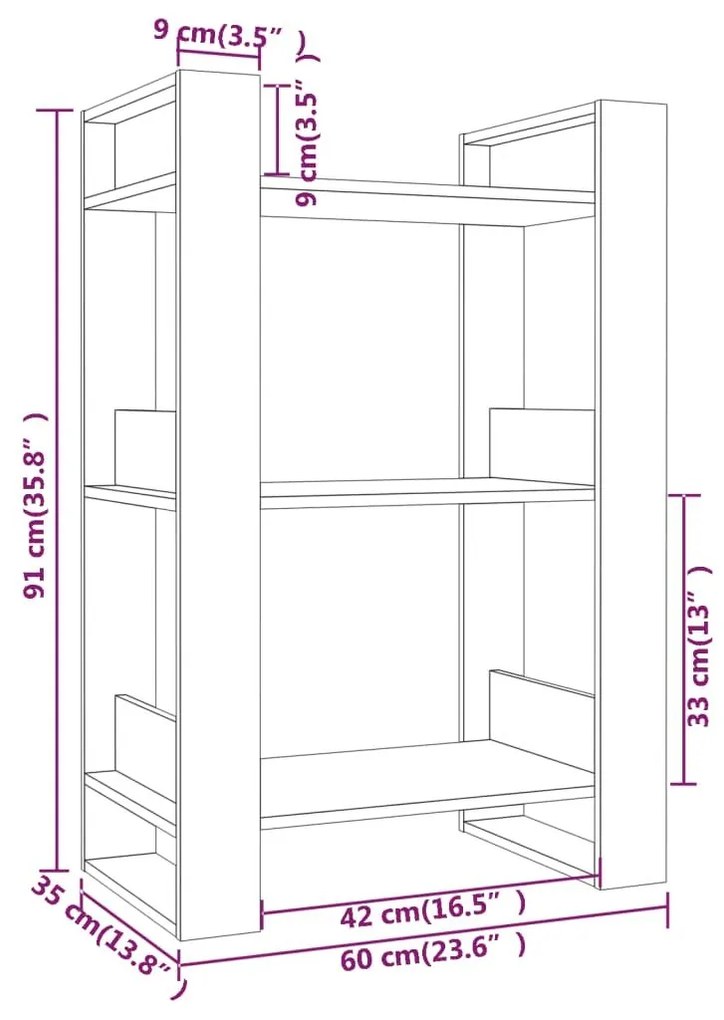 Βιβλιοθήκη/Διαχωριστικό Χώρου Μελί 60 x 35 x 91 εκ. Μασίφ Ξύλο - Καφέ