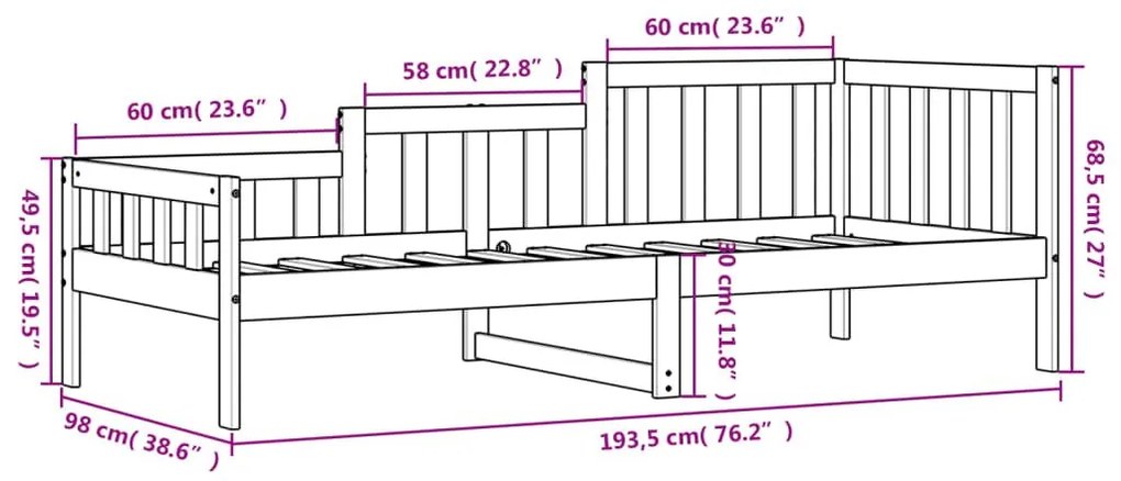 Καναπές Κρεβάτι Χωρίς Στρώμα 90x190 εκ. Μασίφ Ξύλο Πεύκου - Καφέ