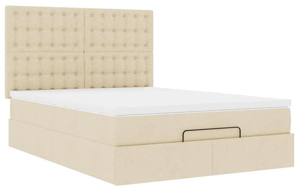 vidaXL Οθωμανικό κρεβάτι με στρώμα Cream 140x200cm ύφασμα