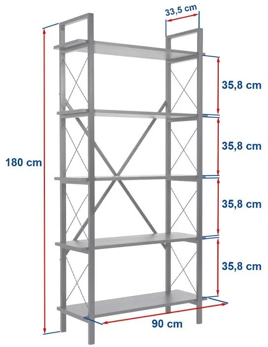 Βιβλιοθήκη Elysian Megapap χρώμα λευκό - χρυσό 90x33,5x180εκ.