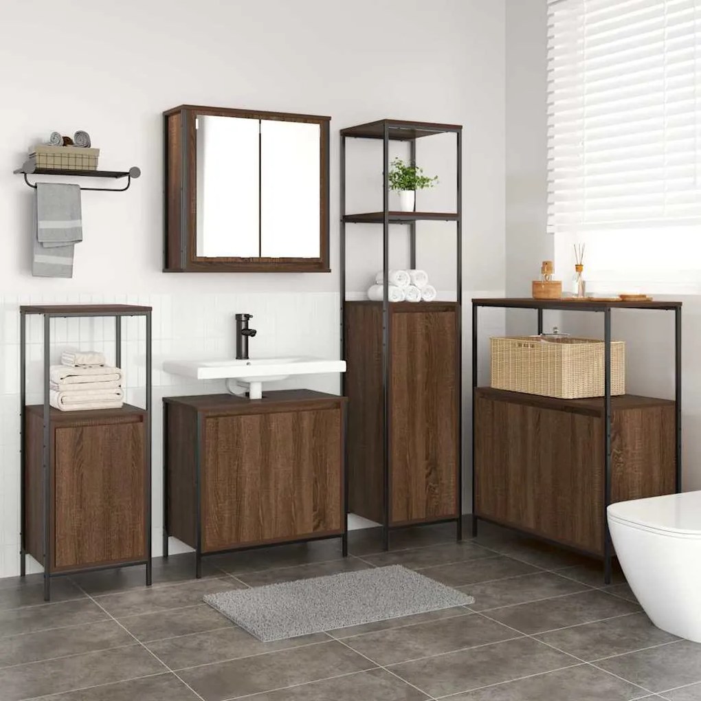 vidaXL Σετ Επίπλων Μπάνιου 5 pcs Καφέ δρυς και Μαύρο 36 x 35 x 165 εκ