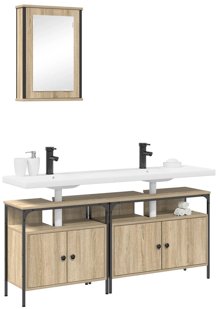 vidaXL Set ντουλαπιών μπάνιου 3 τεμαχίων δρυός Sonoma επεξεργασμένο ξύλο
