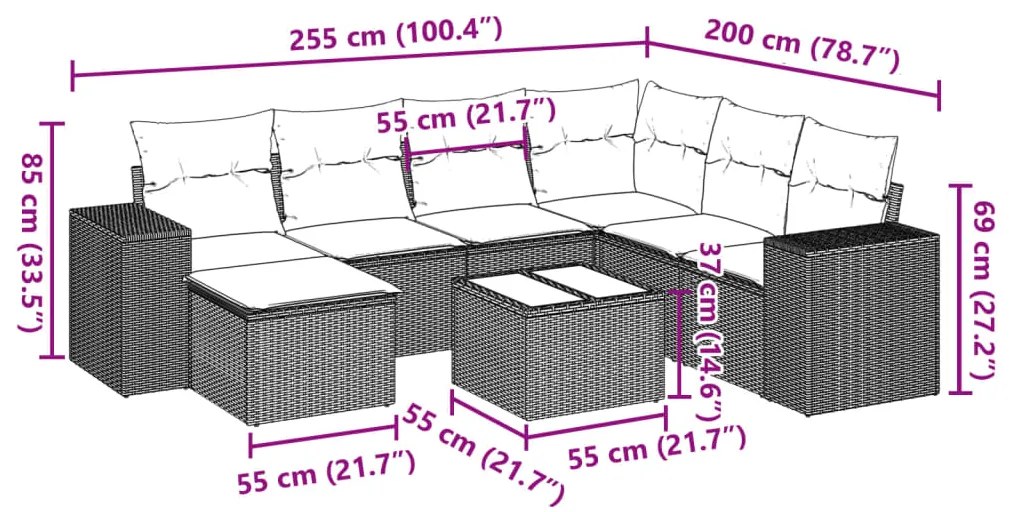 vidaXL Σαλόνι Κήπου 8 Τεμαχίων Μαύρο από Συνθετικό Ρατάν με Μαξιλάρια