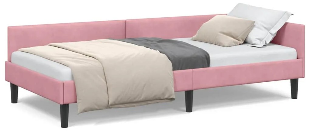 vidaXL Πλαϊνό Κρεβάτι Ροζ 100 x 200 cm Βελούδο και Στιβαρή ξυλεία