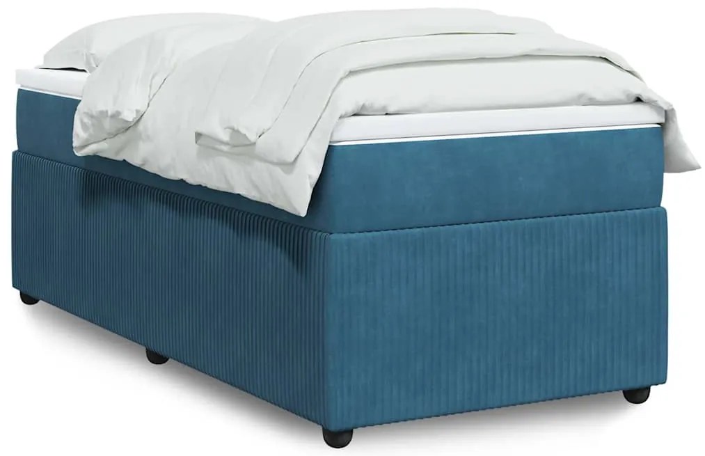 vidaXL Κρεβάτι Boxspring με Στρώμα Σκούρο Μπλε 90x200 εκ. Βελούδινο