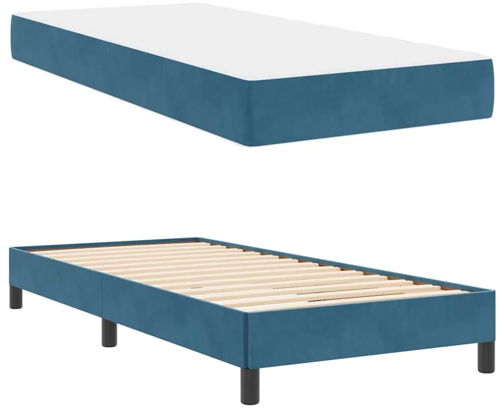 vidaXL Κρεβάτι box spring με στρώμα Σκούρο Μπλε 90 x 190 cm Βελούδο