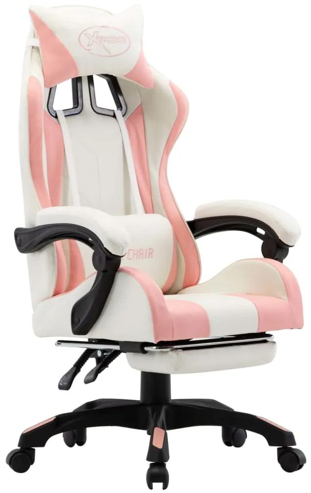 Καρέκλα Racing με Υποπόδιο Ροζ/Λευκή από Συνθετικό Δέρμα