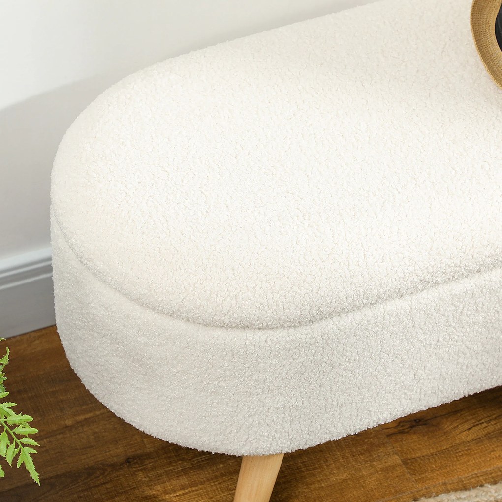 HOMCOM Πάγκος με Αποθηκευτικό Χώρο και Καπάκι, Υποπόδιο για Διάδρομο, Σαλόνι, Υπνοδωμάτιο, Ξύλο, Υφασμάτινο Κάλυμμα, Λευκό