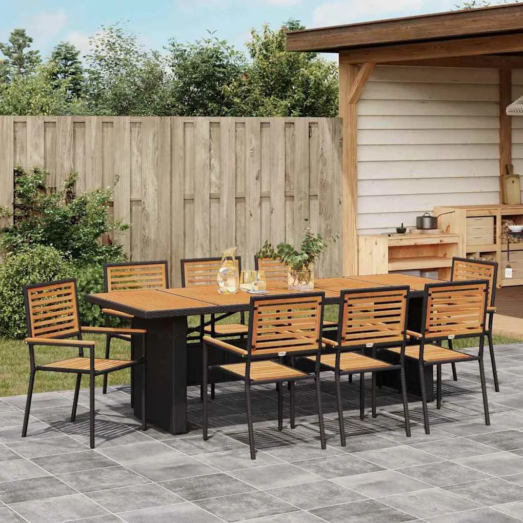 vidaXL Σέτ φαγητού για κήπο 9 pcs Μαύρο 240 x 90 x 75 cm