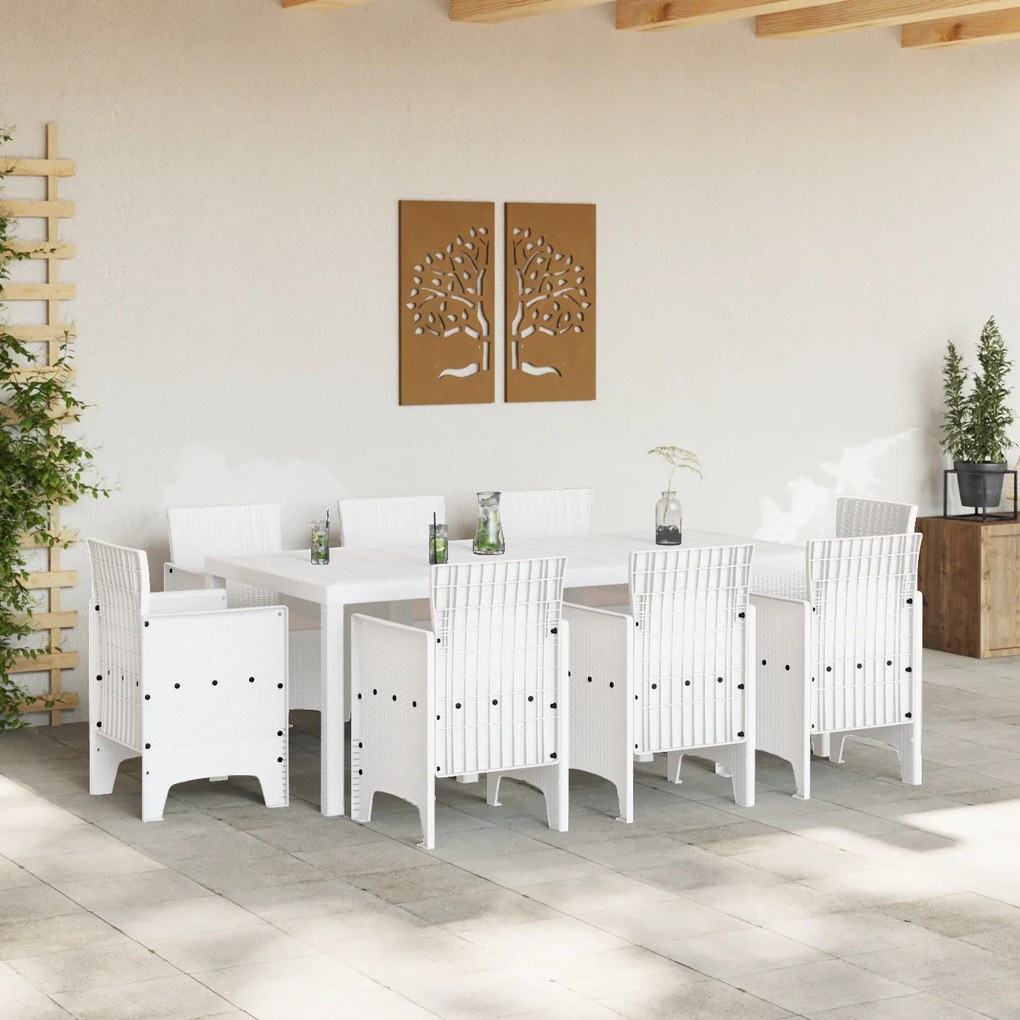 vidaXL Σετ Φαγητού Κήπου 9 pcs Λευκό Ρατάν & Γυαλί