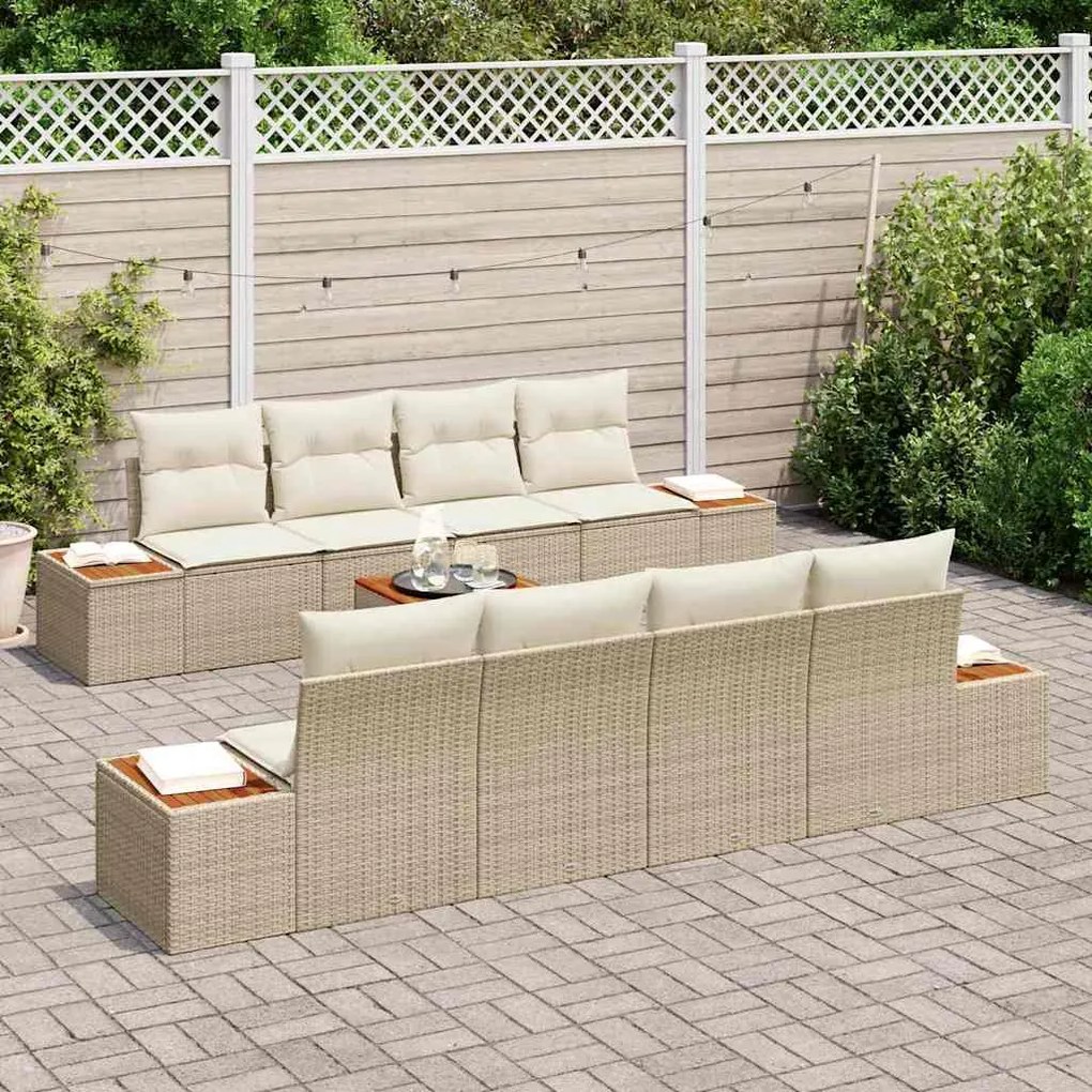 vidaXL Σετ Καναπέ Κήπου με μαξιλάρι 9 pcs Μπεζ Πολυ ράταν