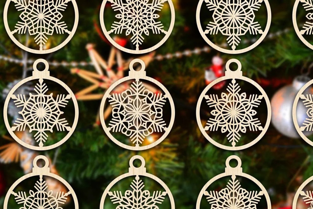 Σετ των 3 Intra απο ξύλο plywood 3mm-4mm πάχος Χριστουγεννιάτικο στολίδι Δίασταση 8x8 cm INTRAFABR-79666393