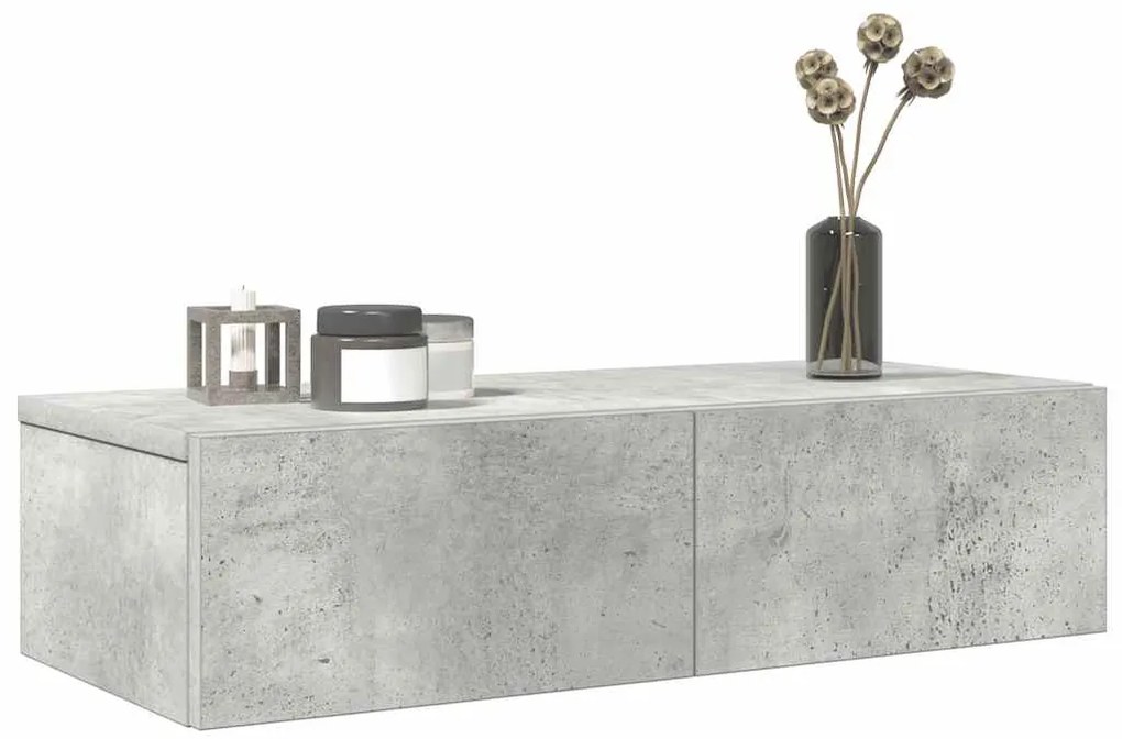 vidaXL Ράφι τοίχου με συρτάρια Γκρι μπετόν 60x26,5x15 cm Ξύλο μηχανής