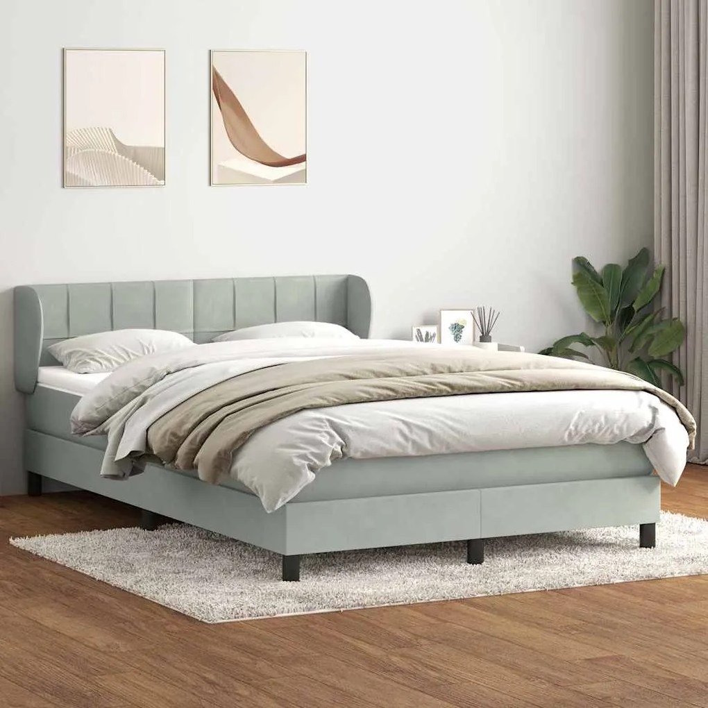 Κρεβάτι Boxspring με Στρώμα Ανοιχτό Γκρι 140x220 εκ. Βελούδινο