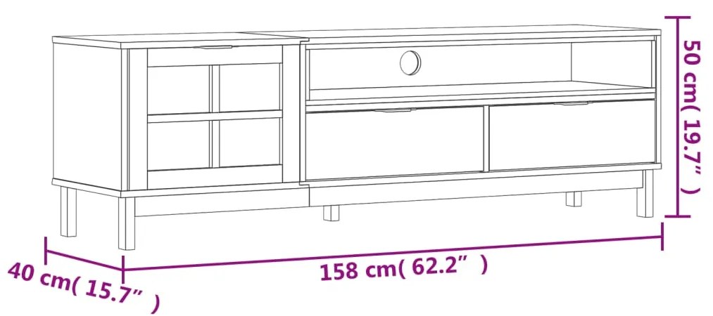 Έπιπλο Τηλεόρασης FLAM 158x40x50 εκ. Μασίφ Πεύκο Γυάλινη Πόρτα - Καφέ