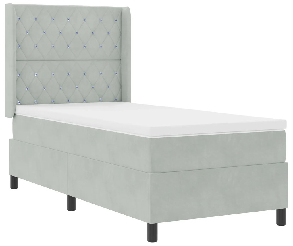 vidaXL Κρεβάτι με Στρώμα Light Grey 90x200 cm Βελούδο
