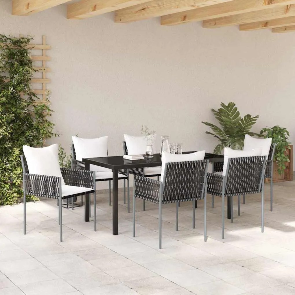 vidaXL Σέτ φαγητού για κήπο 7 pcs Καφέ Πολυ ράταν