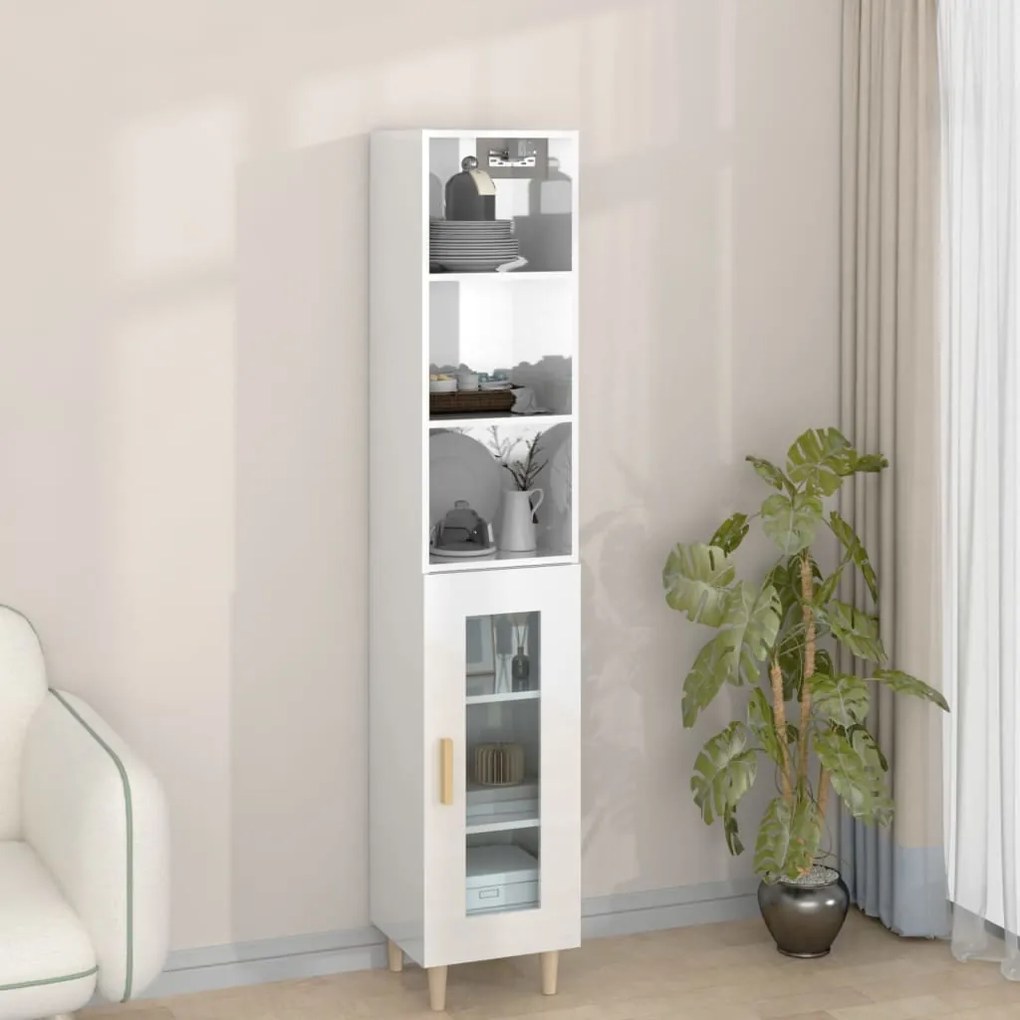 vidaXL Ντουλάπι Γυαλ. Λευκό 34,5 x 34 x 180 εκ. από Επεξεργασμένο Ξύλο