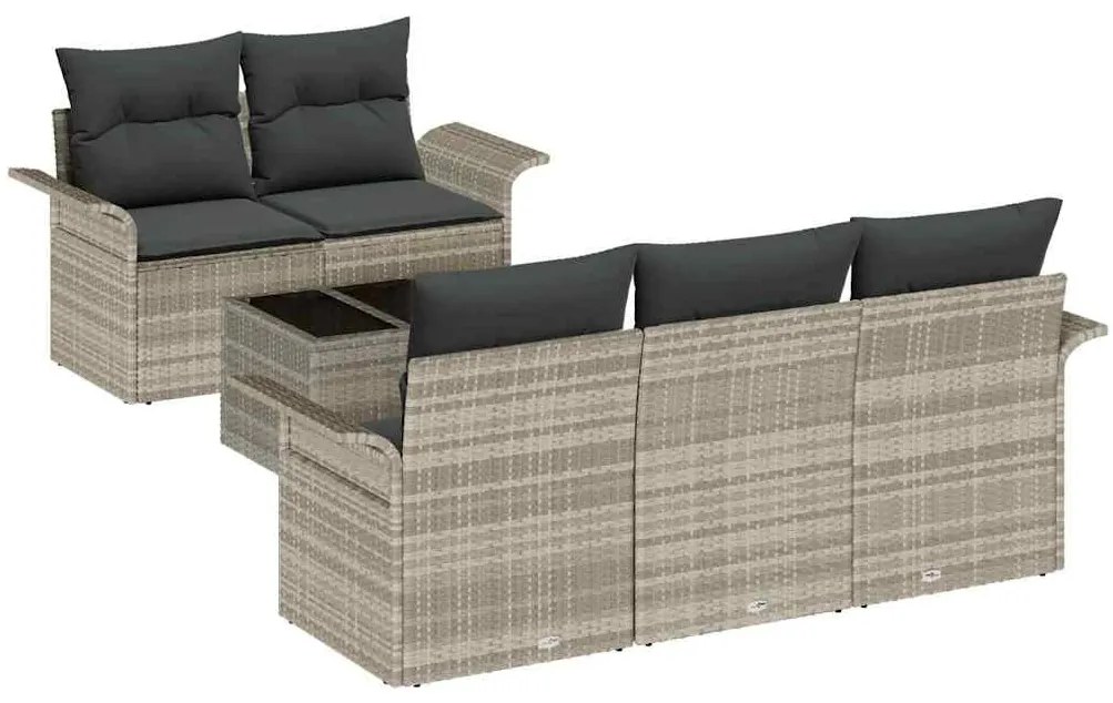 vidaXL Σετ Καναπέ Κήπου 6 pcs Ανοιχτό γκρι Πολυ ράταν