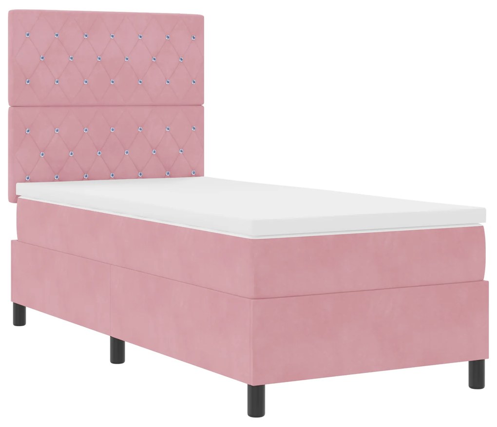 vidaXL Κρεβάτι Box Spring με Στρώμα Ροζ 90x200 εκ Βελούδο