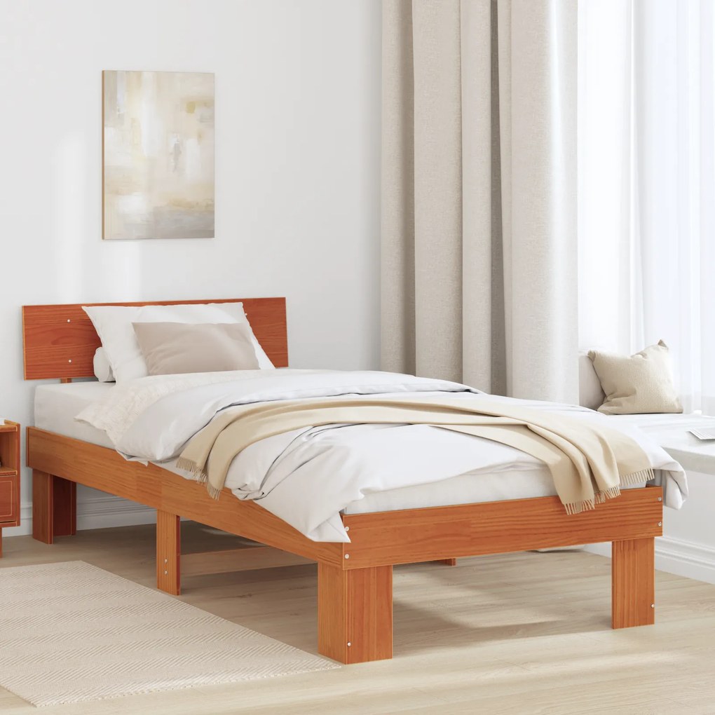 vidaXL Σκελετός Κρεβατιού Καφέ κεριού 90 x 190 cm Συμπαγές ξύλο πεύκου