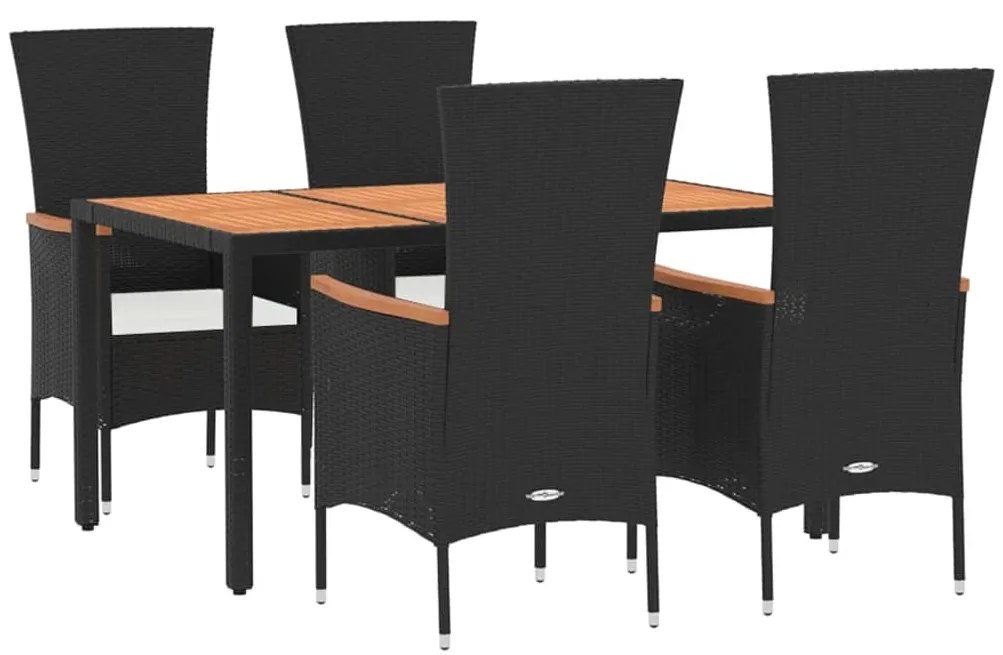 vidaXL Σετ Τραπεζαρίας Κήπου 5 Τεμαχίων Μαύρο Συνθ. Ρατάν με Μαξιλάρια