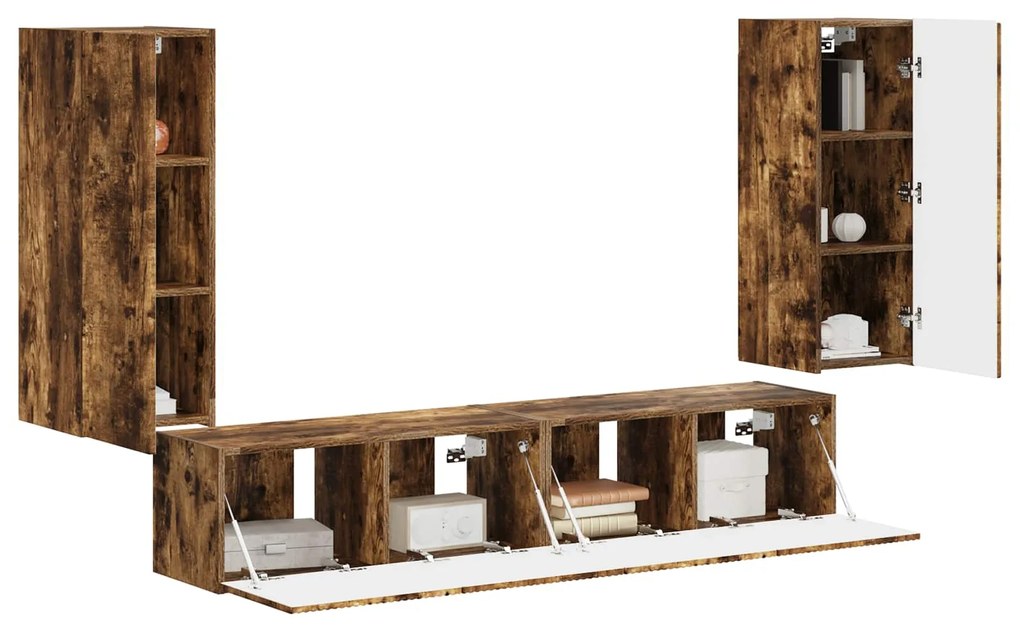 vidaXL Σετ τοίχου για τηλεόραση 4 pcs Καπνιστό Δρύς Επεξεργασμένο ξύλο