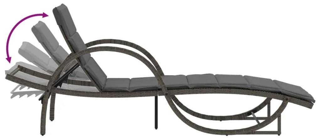 vidaXL Ξαπλώστρες 2 τεμ. Γκρι από Συνθετικό Ρατάν με Μαξιλάρια