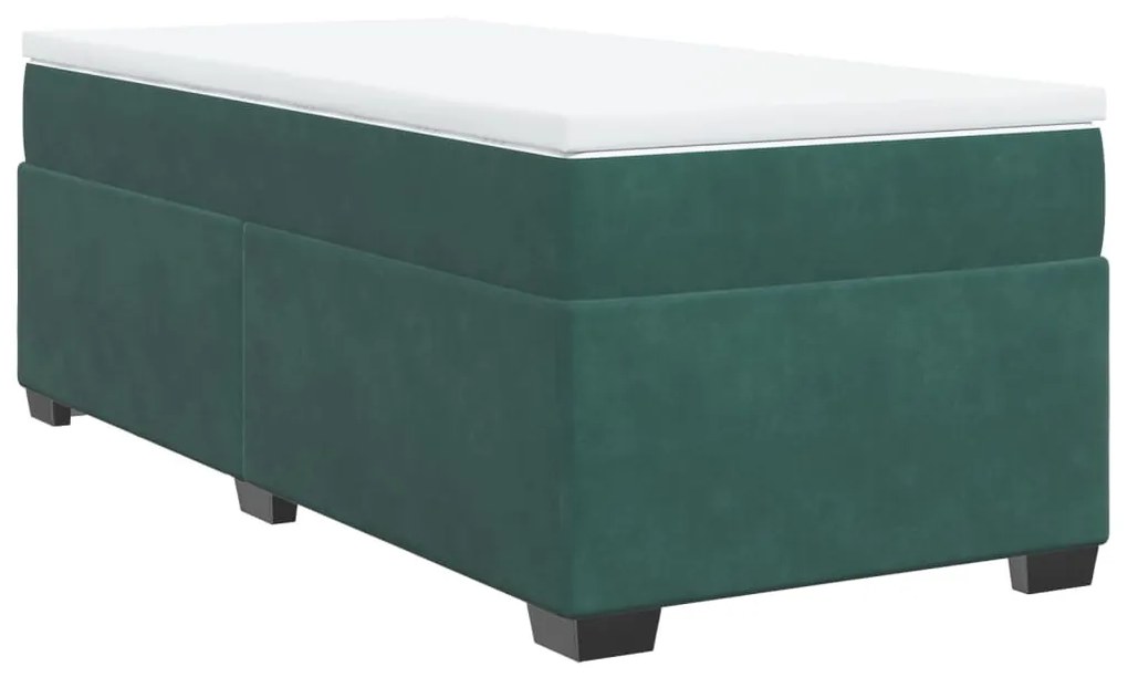 vidaXL Κρεβάτι Boxspring με Στρώμα Σκούρο Πράσινο 90x190 εκ. Βελούδινο