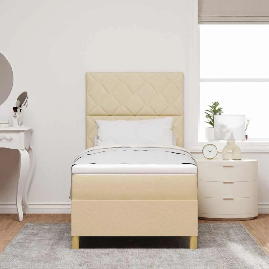 vidaXL Κρεβάτι με ελατήρια με στρώμα Κρεμ 90 x 200 cm ύφασμα